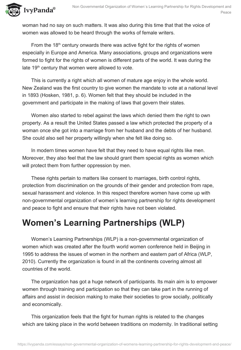 Non Governmental Organization of Women's Learning Partnership for Rights Development and Peace. Page 5