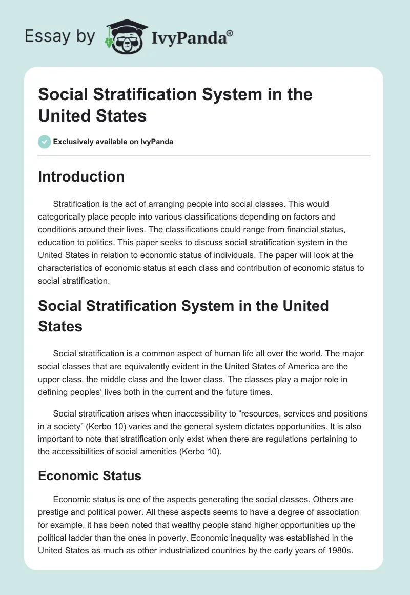 Social Stratification System in the United States. Page 1