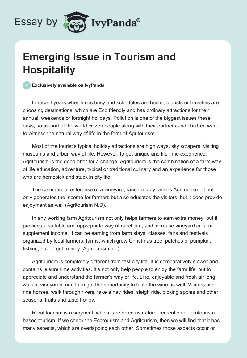 Emerging Issue in Tourism and Hospitality. Page 1