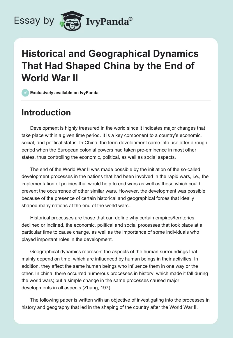 Historical and Geographical Dynamics That Had Shaped China by the End of World War II. Page 1
