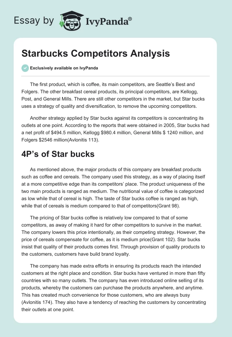 Starbucks Competitors Analysis. Page 1