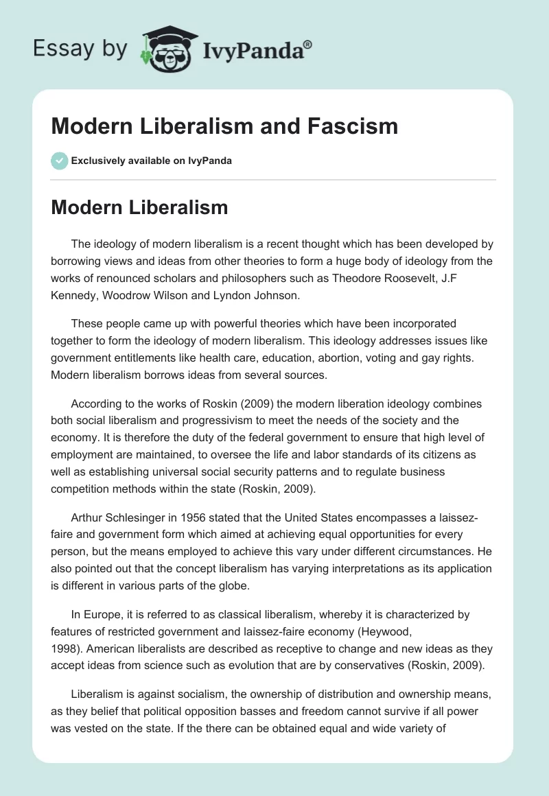 Modern Liberalism and Fascism. Page 1