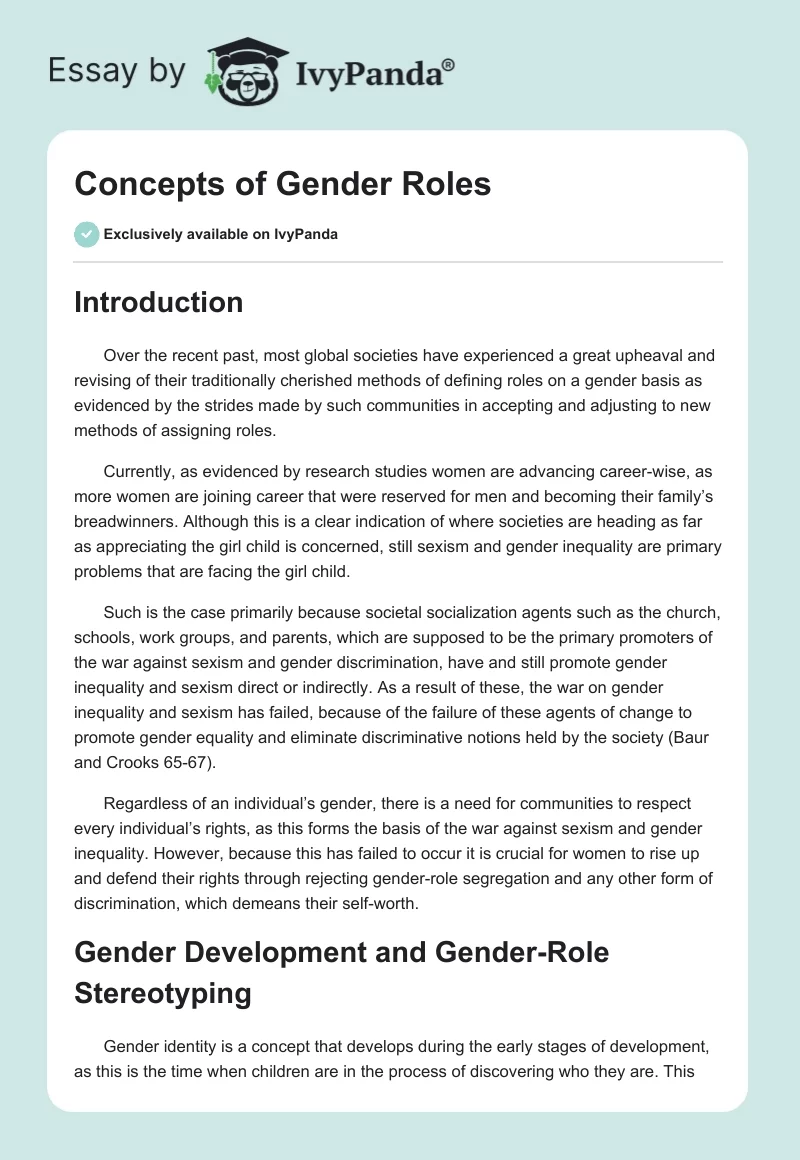Concepts of Gender Roles. Page 1