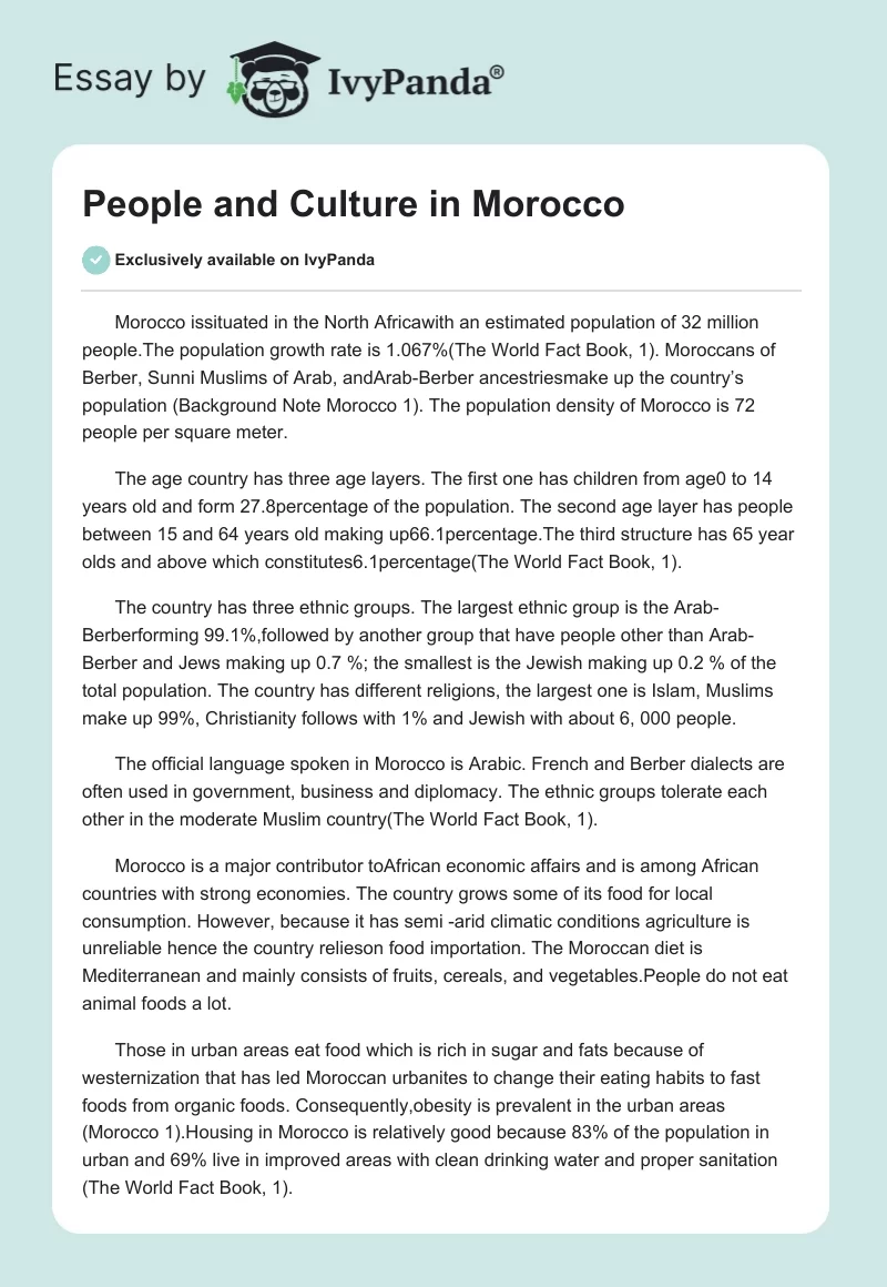 People and Culture in Morocco. Page 1