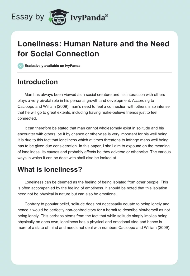 Loneliness: Human Nature and the Need for Social Connection. Page 1