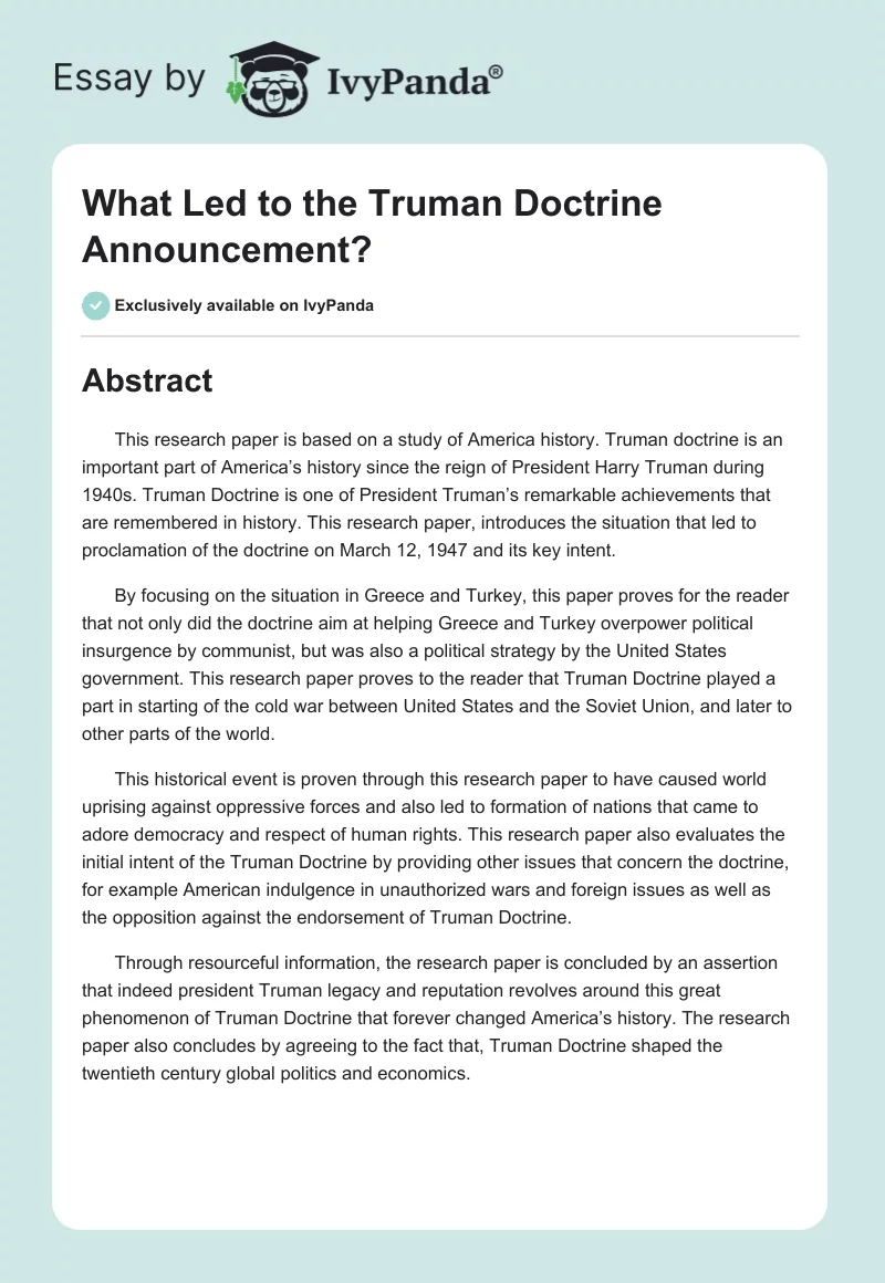 What Led to the Truman Doctrine Announcement?. Page 1