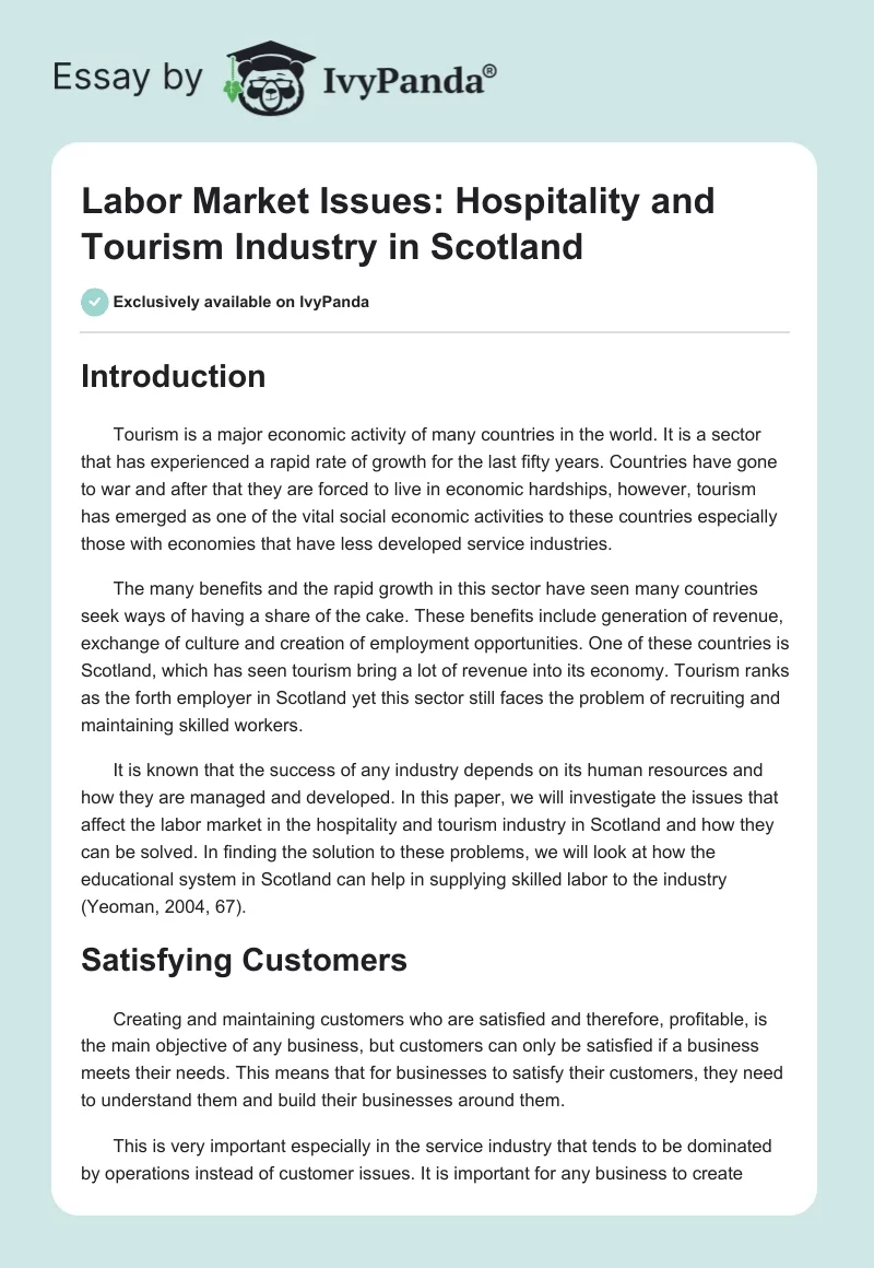 Labor Market Issues: Hospitality and Tourism Industry in Scotland. Page 1