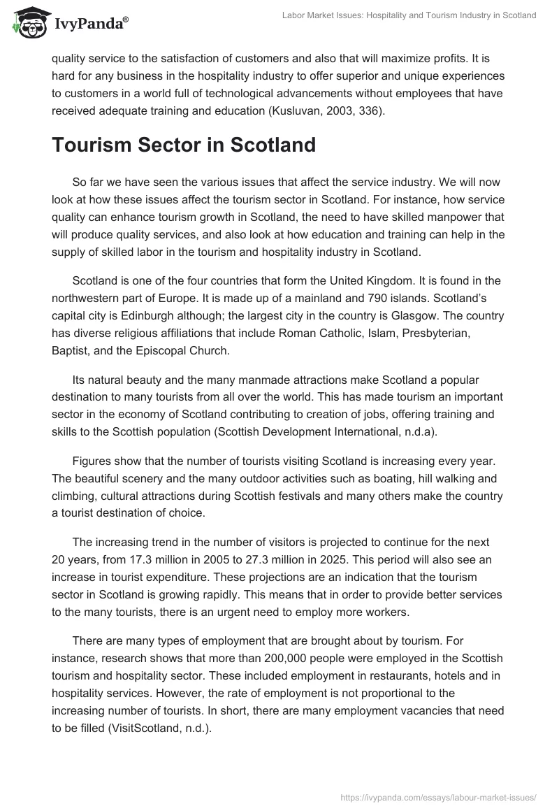 Labor Market Issues: Hospitality and Tourism Industry in Scotland. Page 3