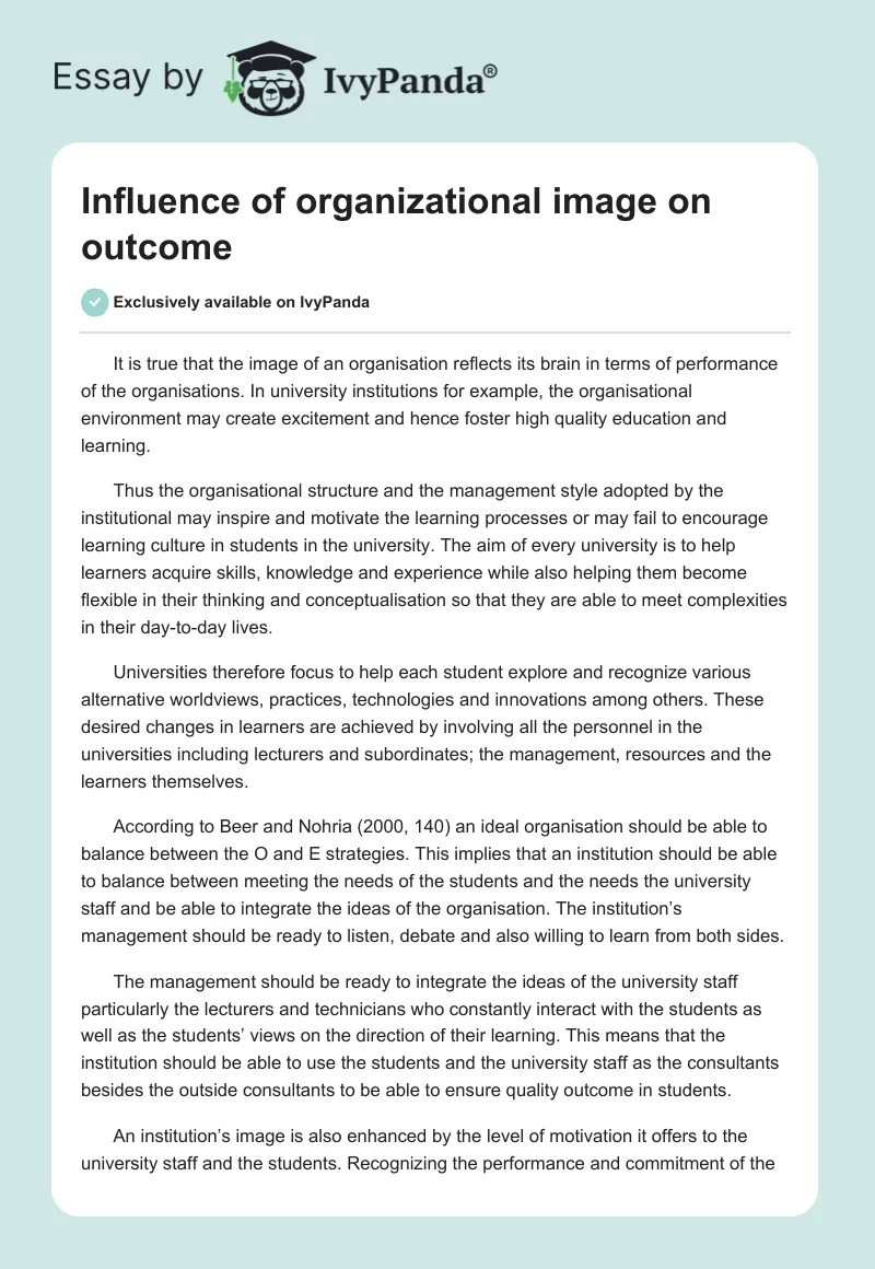 Influence of organizational image on outcome. Page 1