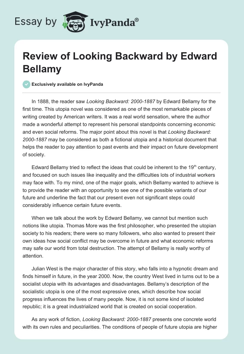 Review of Looking Backward by Edward Bellamy. Page 1
