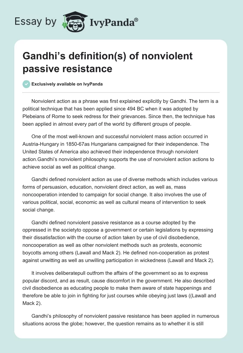 Gandhi’s definition(s) of nonviolent passive resistance. Page 1