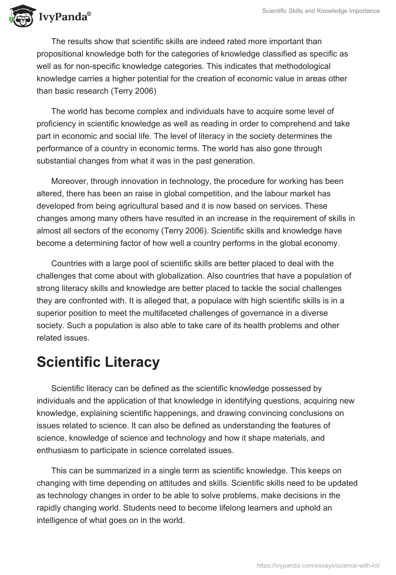 Scientific Skills and Knowledge Importance. Page 2