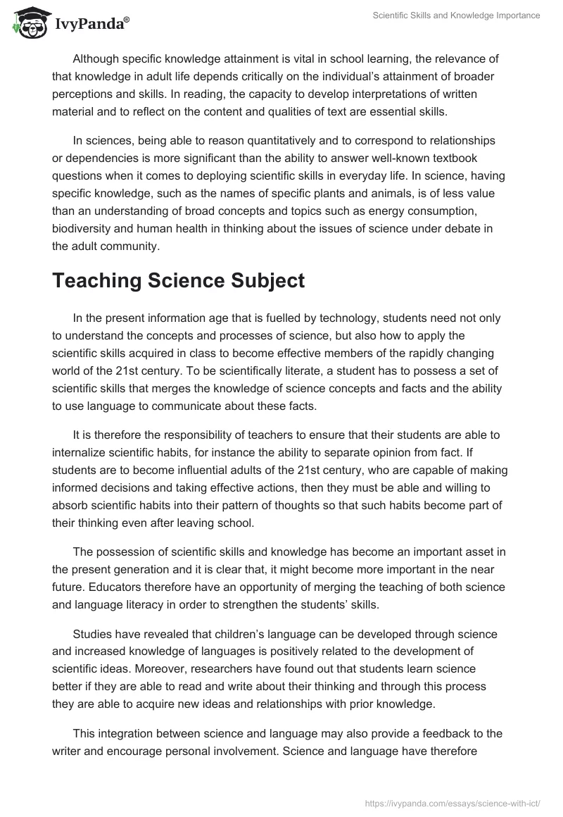 Scientific Skills and Knowledge Importance. Page 3