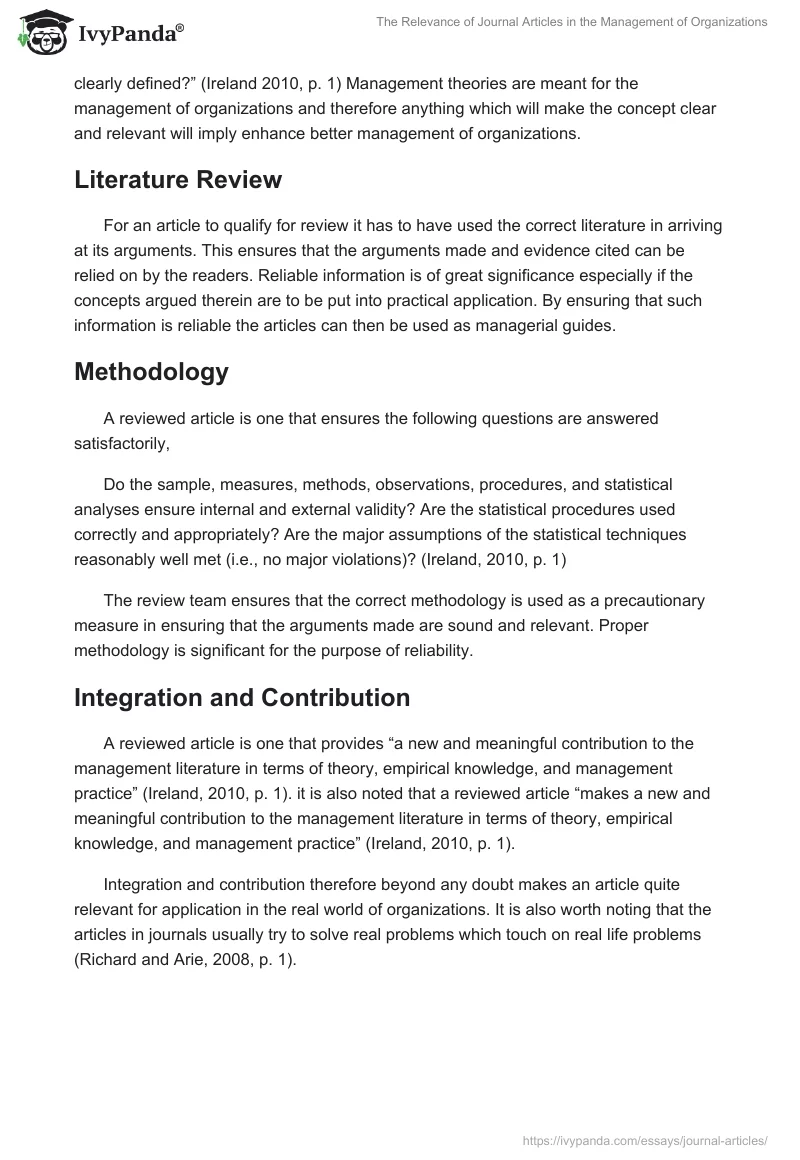 The Relevance of Journal Articles in the Management of Organizations. Page 2