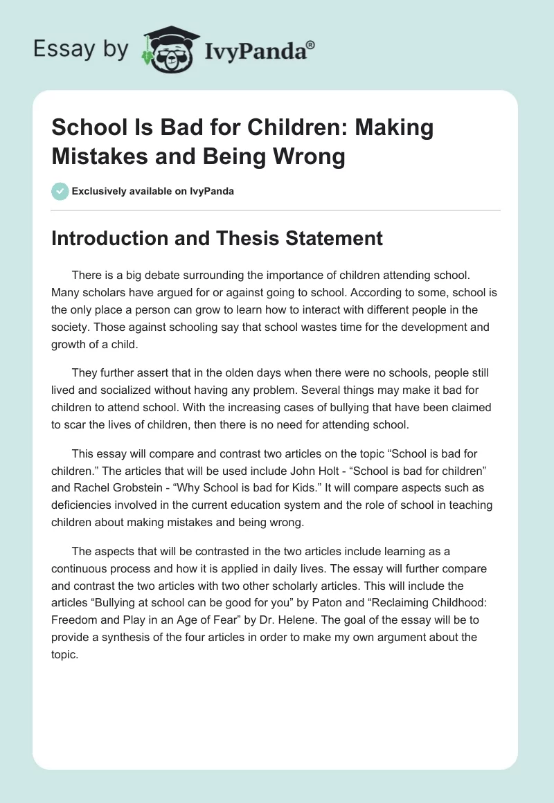 School Is Bad for Children: Making Mistakes and Being Wrong. Page 1