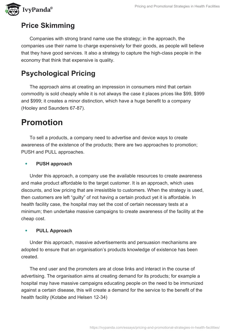 Pricing and Promotional Strategies in Health Facilities. Page 2
