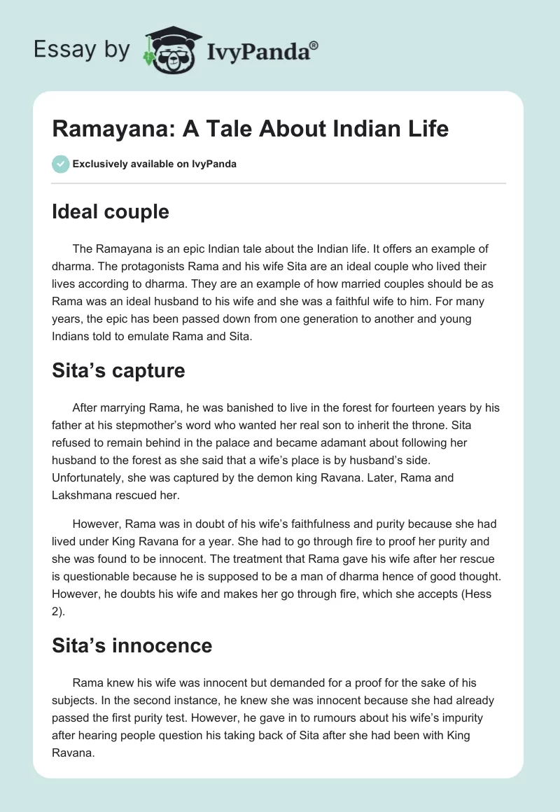 Ramayana: A Tale About Indian Life. Page 1