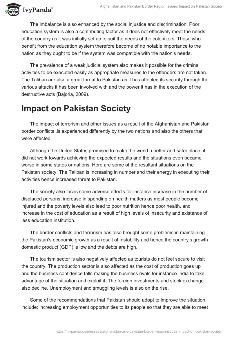 Afghanistan and Pakistan Border Region Issues: Impact on Pakistan Society. Page 4