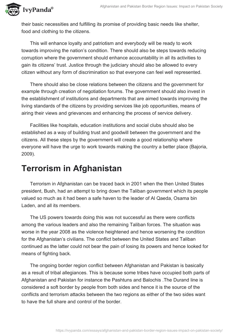 Afghanistan and Pakistan Border Region Issues: Impact on Pakistan Society. Page 5