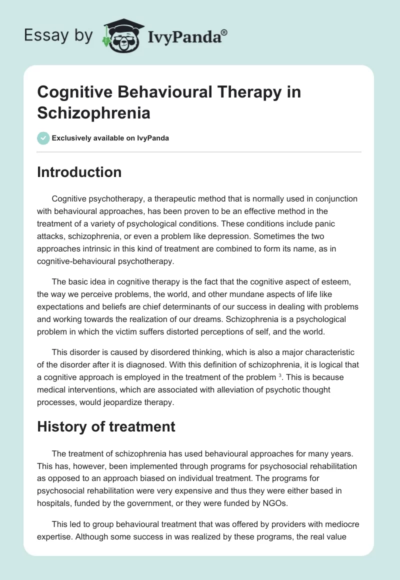 Cognitive Behavioural Therapy in Schizophrenia. Page 1