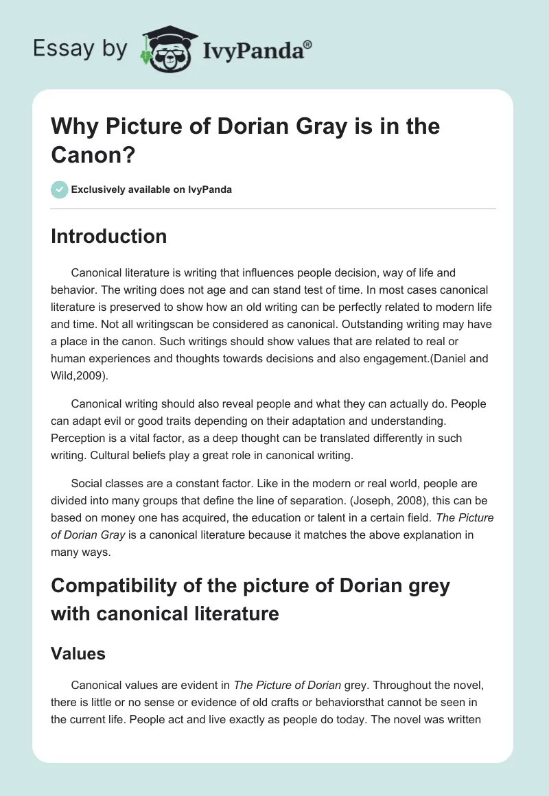 Why Picture of Dorian Gray Is in the Canon?. Page 1