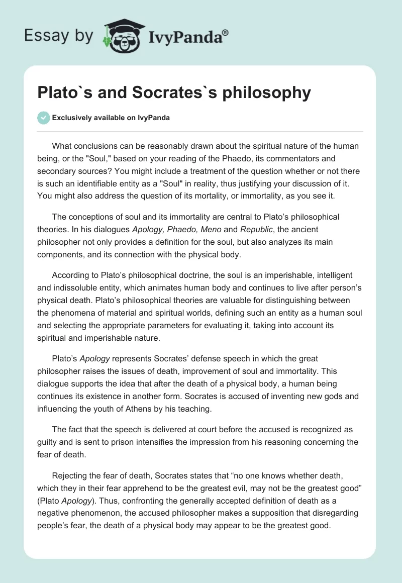 Plato's and Socrates's Philosophy. Page 1