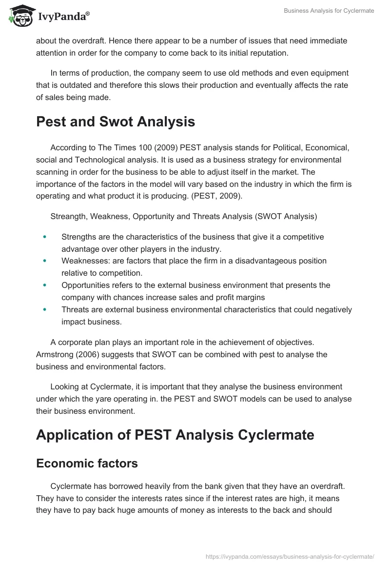 Business Analysis for Cyclermate. Page 2