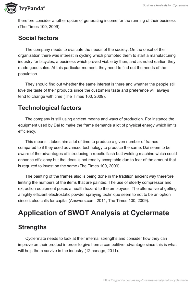 Business Analysis for Cyclermate. Page 3