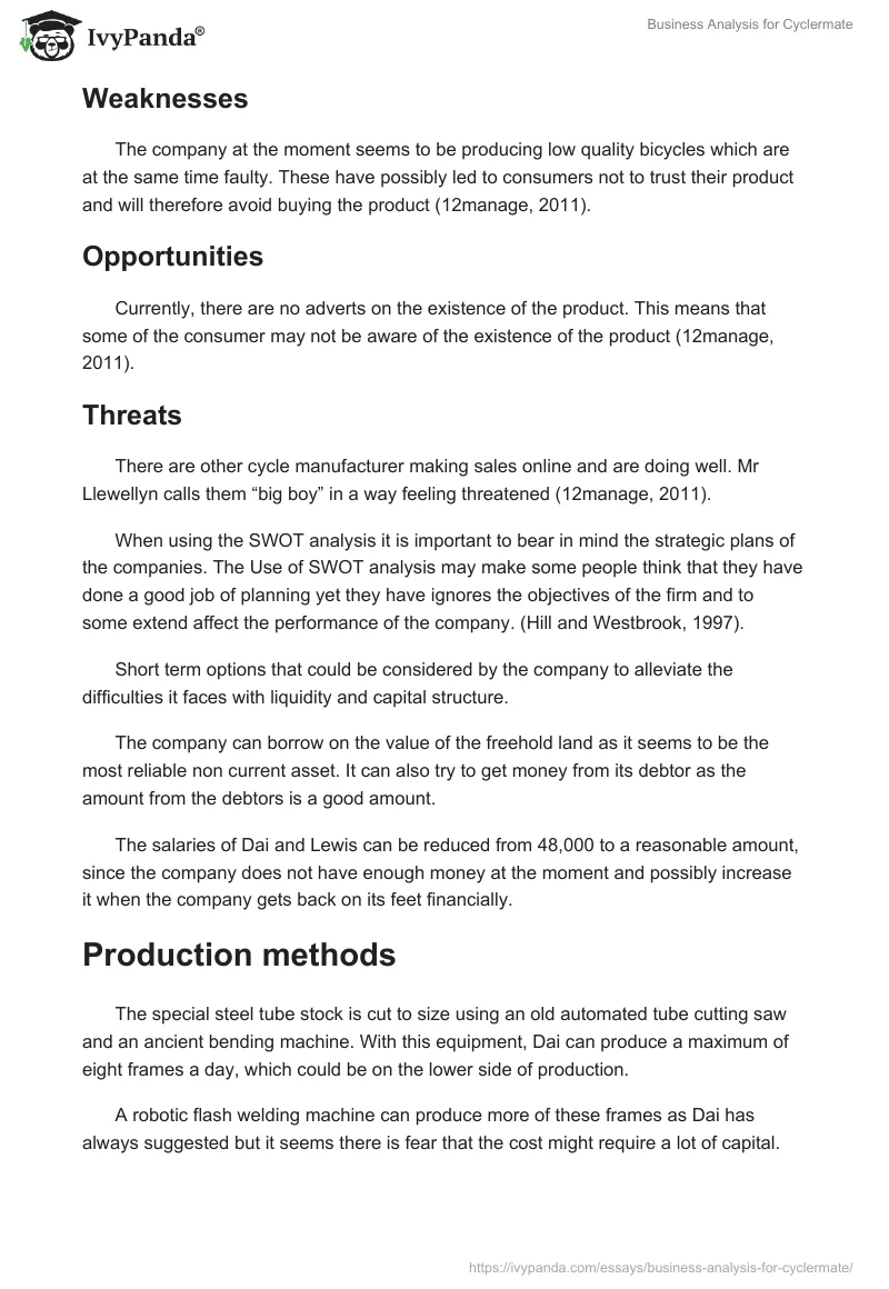 Business Analysis for Cyclermate. Page 4