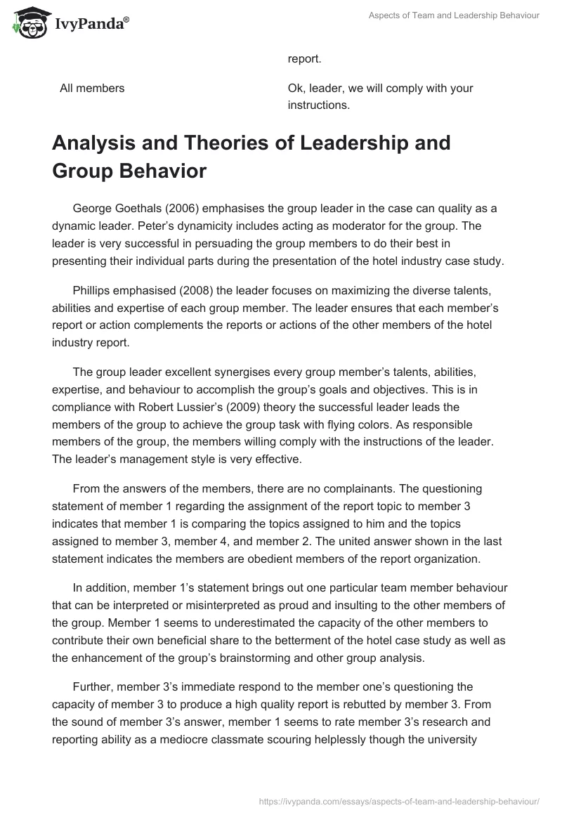 Aspects of Team and Leadership Behaviour. Page 3