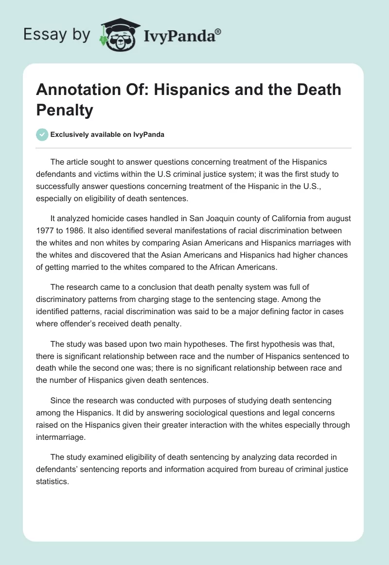 Annotation Of: Hispanics and the Death Penalty. Page 1