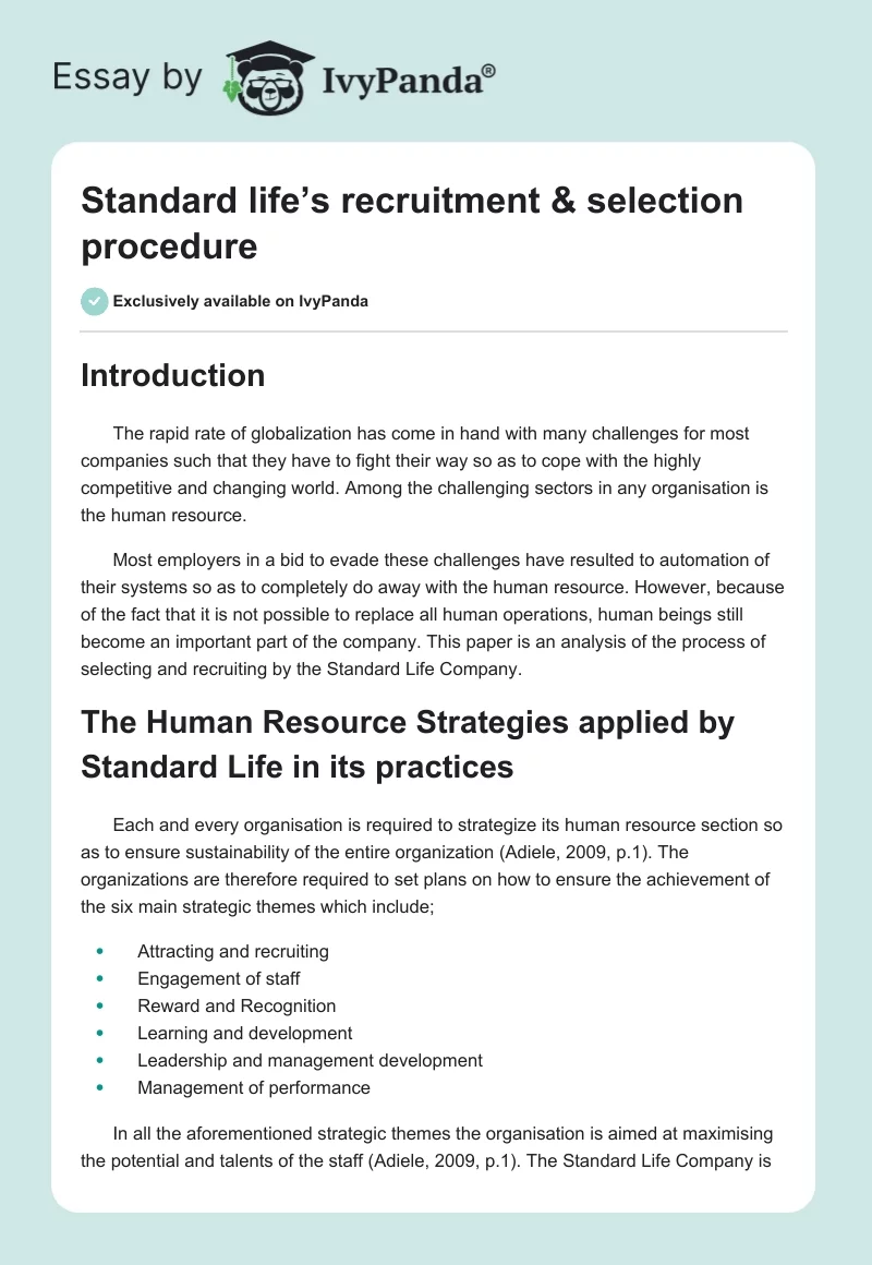 Standard life’s recruitment & selection procedure. Page 1