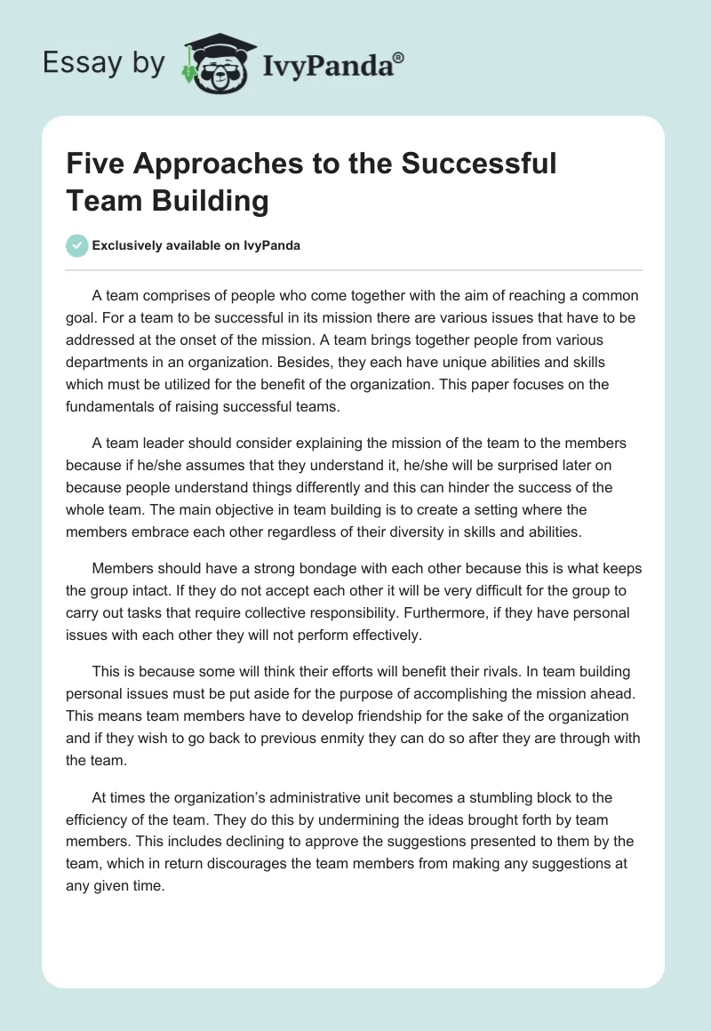 Five Approaches to the Successful Team Building. Page 1