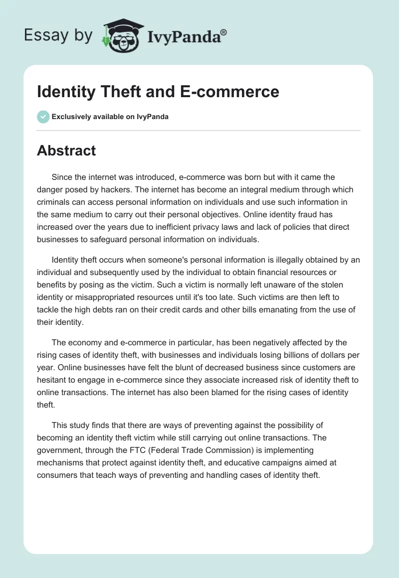 Identity Theft and E-Commerce. Page 1