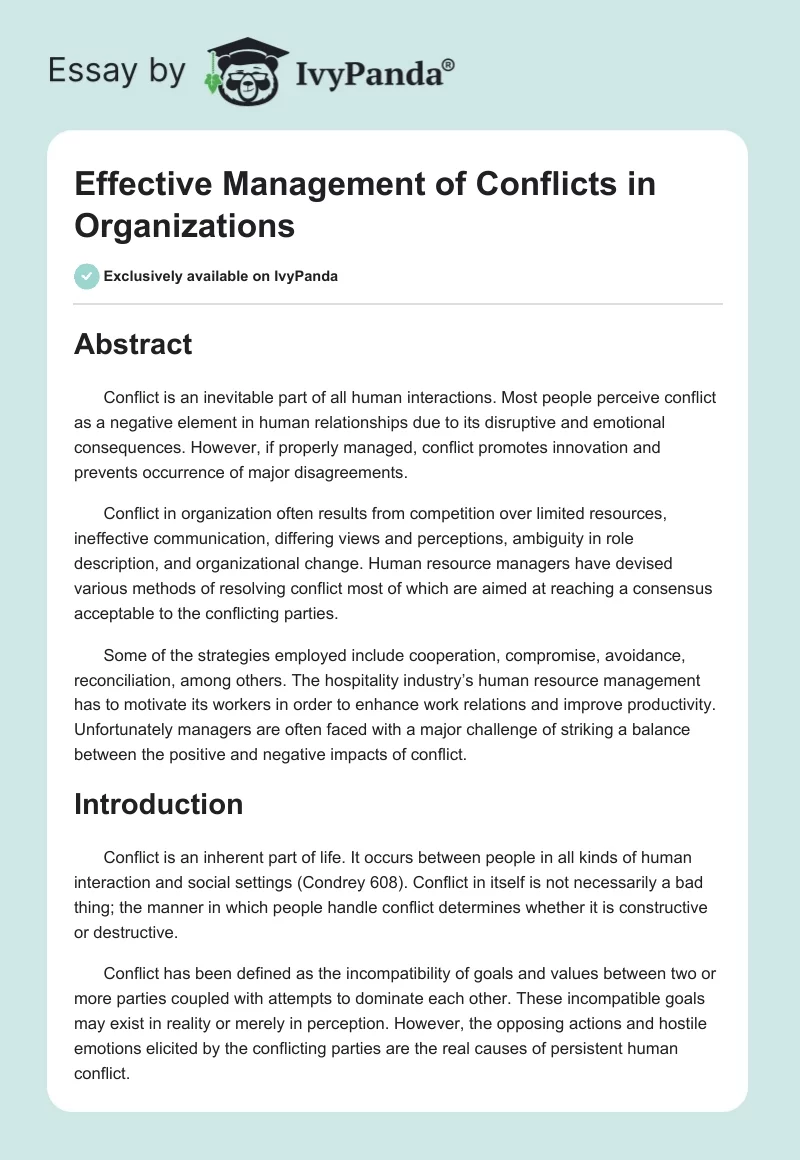 Effective Management of Conflicts in Organizations. Page 1