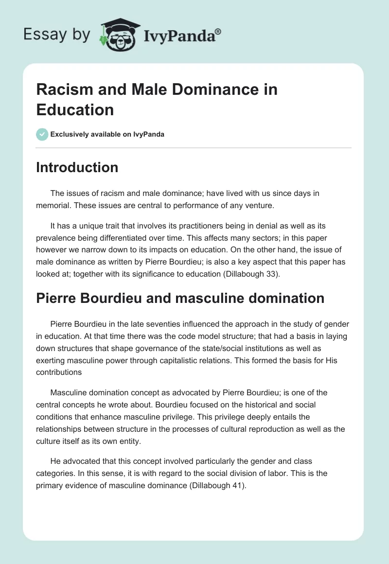 Racism and Male Dominance in Education. Page 1