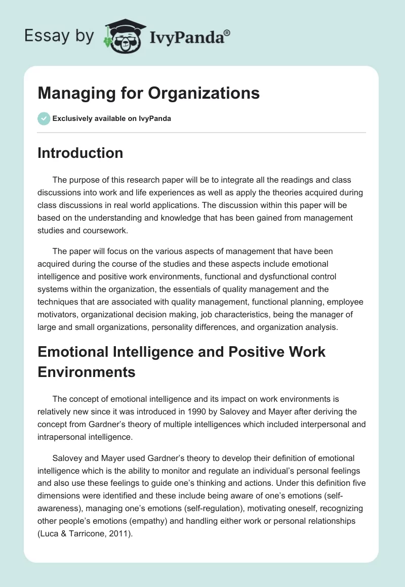 Managing for Organizations. Page 1