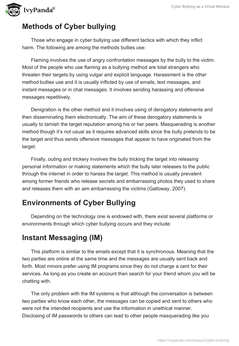 Cyber Bullying as a Virtual Menace. Page 2