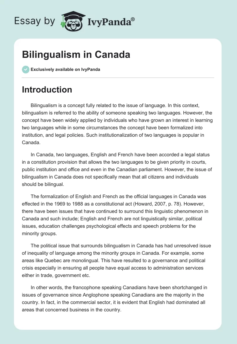 Bilingualism in Canada. Page 1