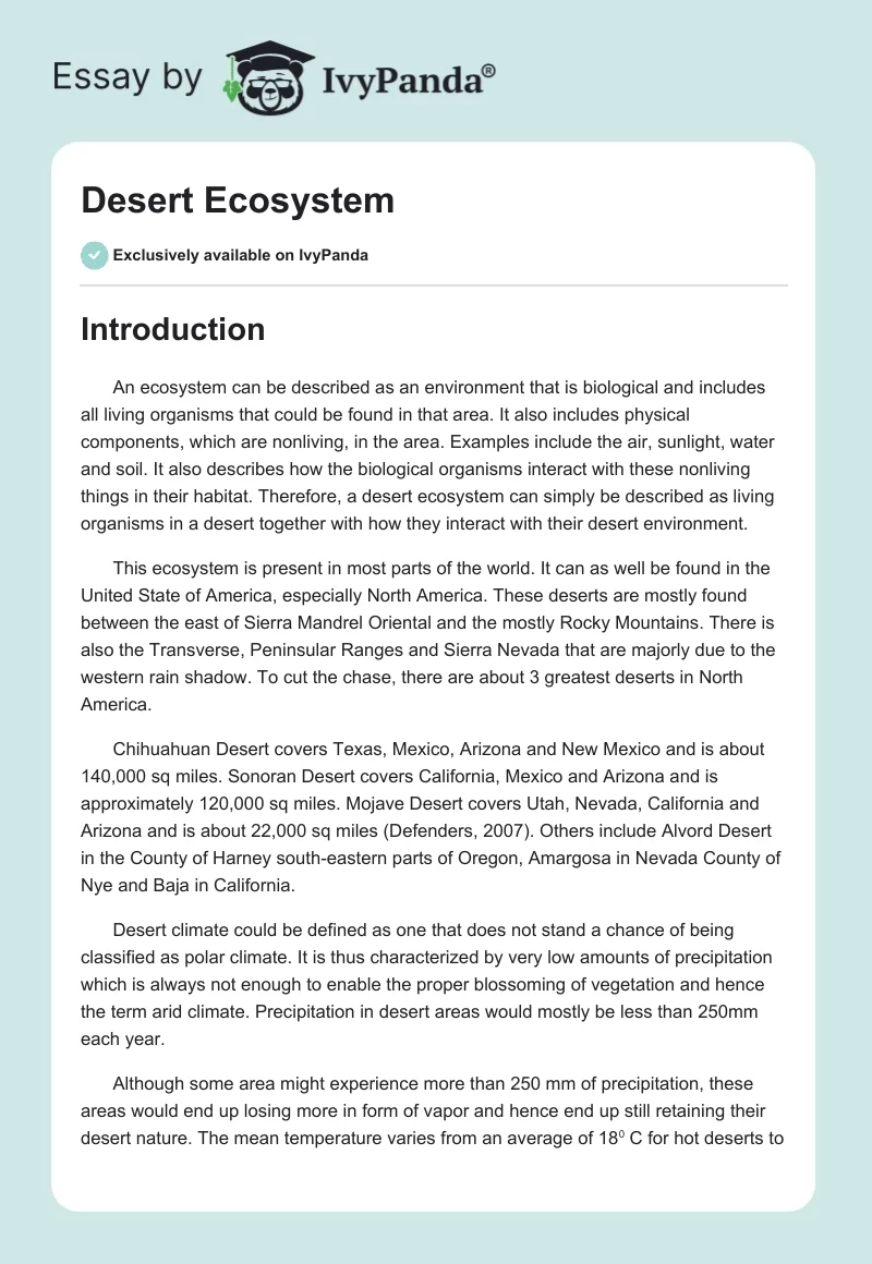 Desert Ecosystem. Page 1