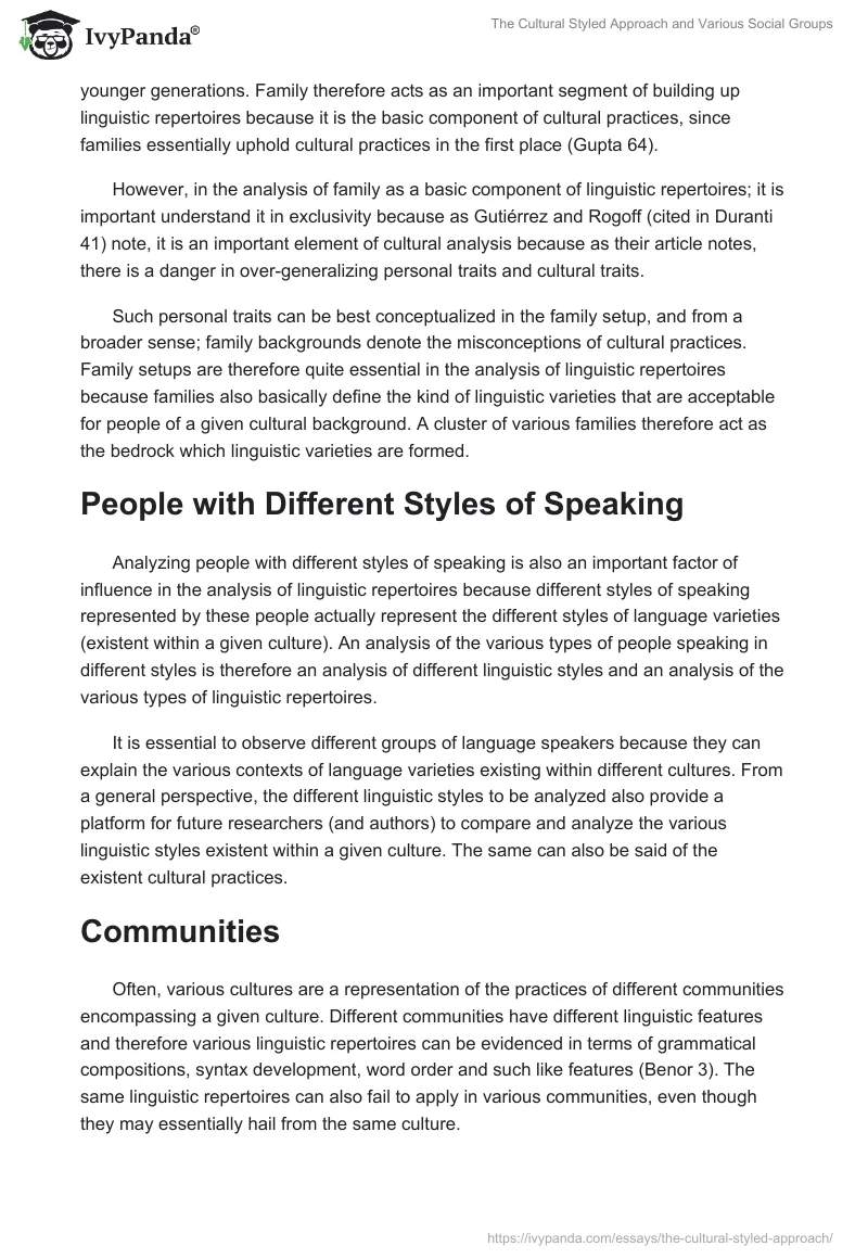 The Cultural Styled Approach and Various Social Groups. Page 3