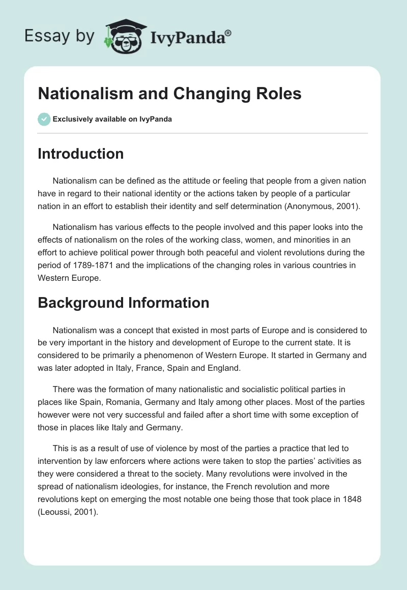 Nationalism and Changing Roles. Page 1