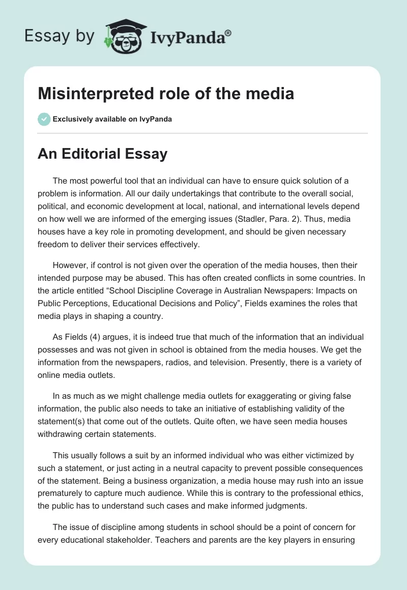Misinterpreted role of the media. Page 1