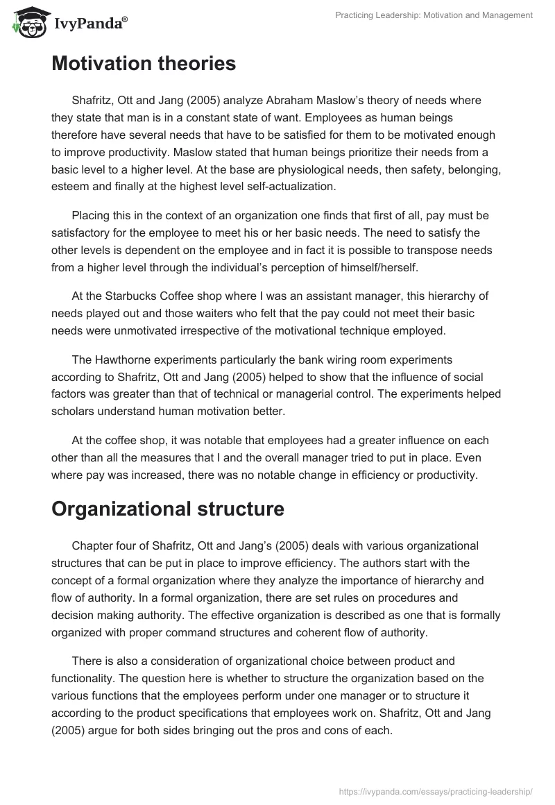 Practicing Leadership: Motivation and Management. Page 2