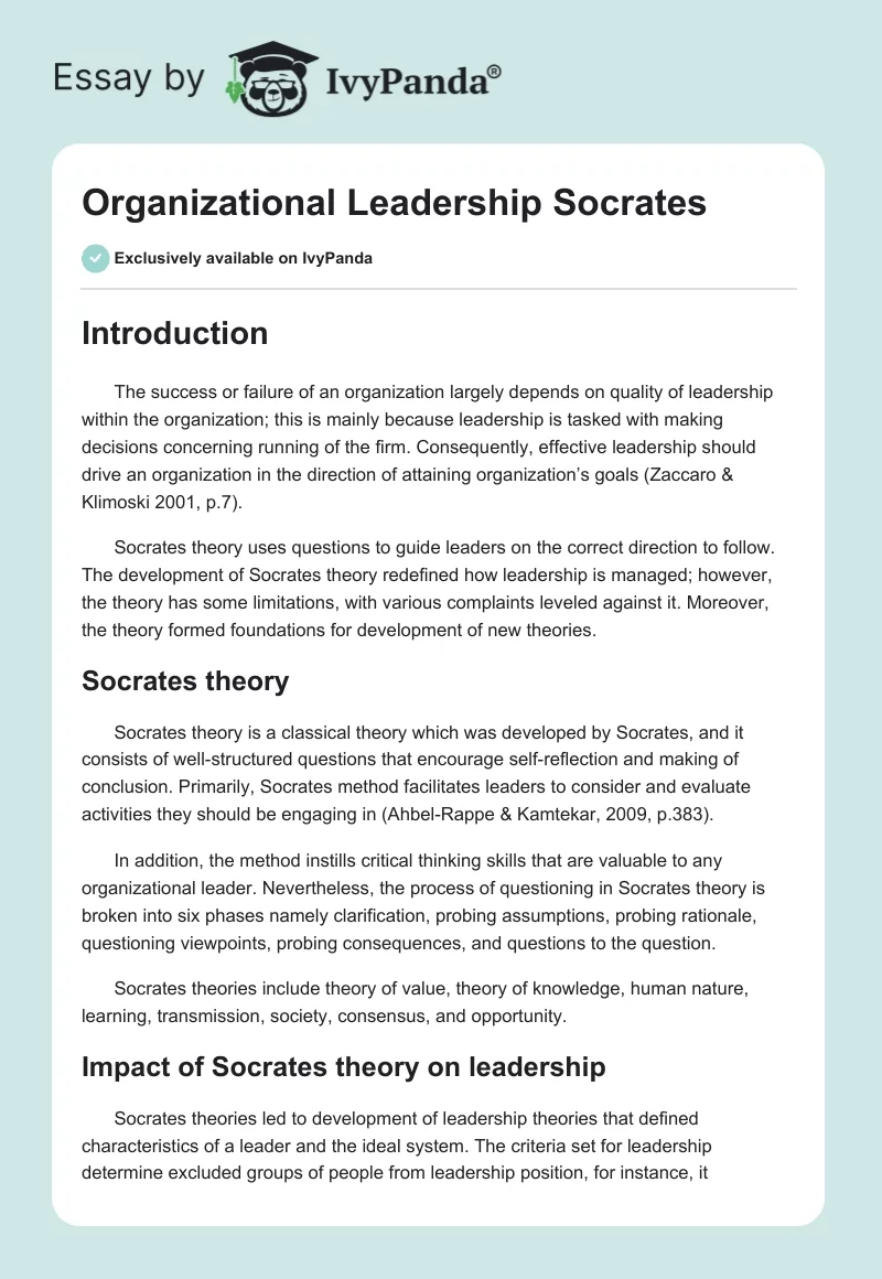 Organizational Leadership Socrates. Page 1