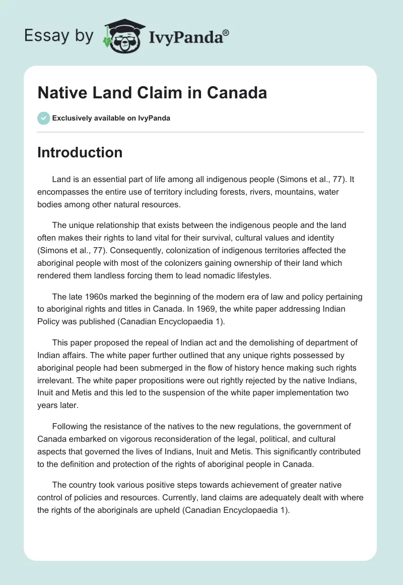 Native Land Claim in Canada. Page 1