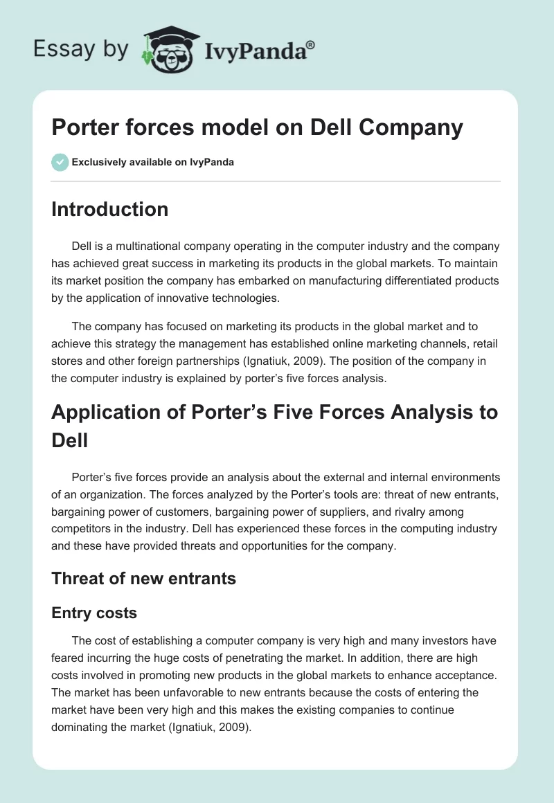 Porter Forces Model on Dell Company. Page 1