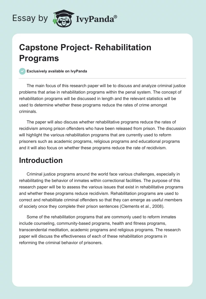 Capstone Project- Rehabilitation Programs. Page 1