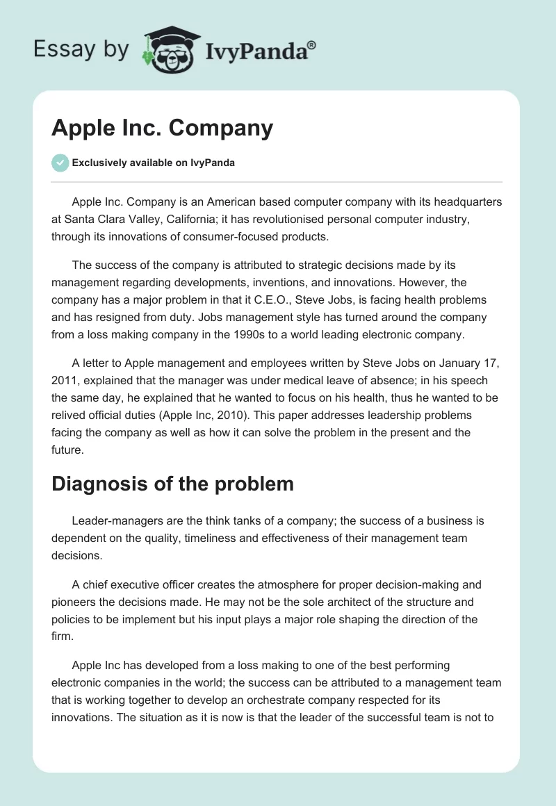 Apple Inc. Company. Page 1