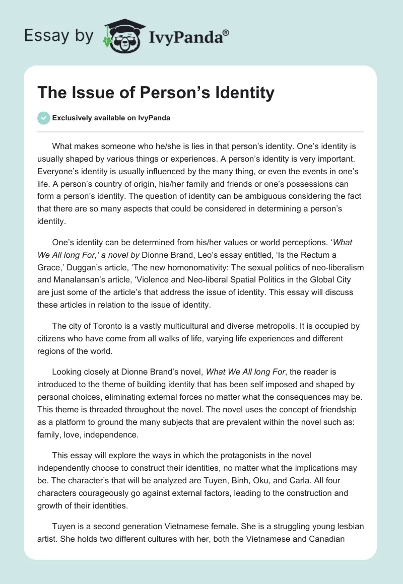 The Issue of Person’s Identity. Page 1